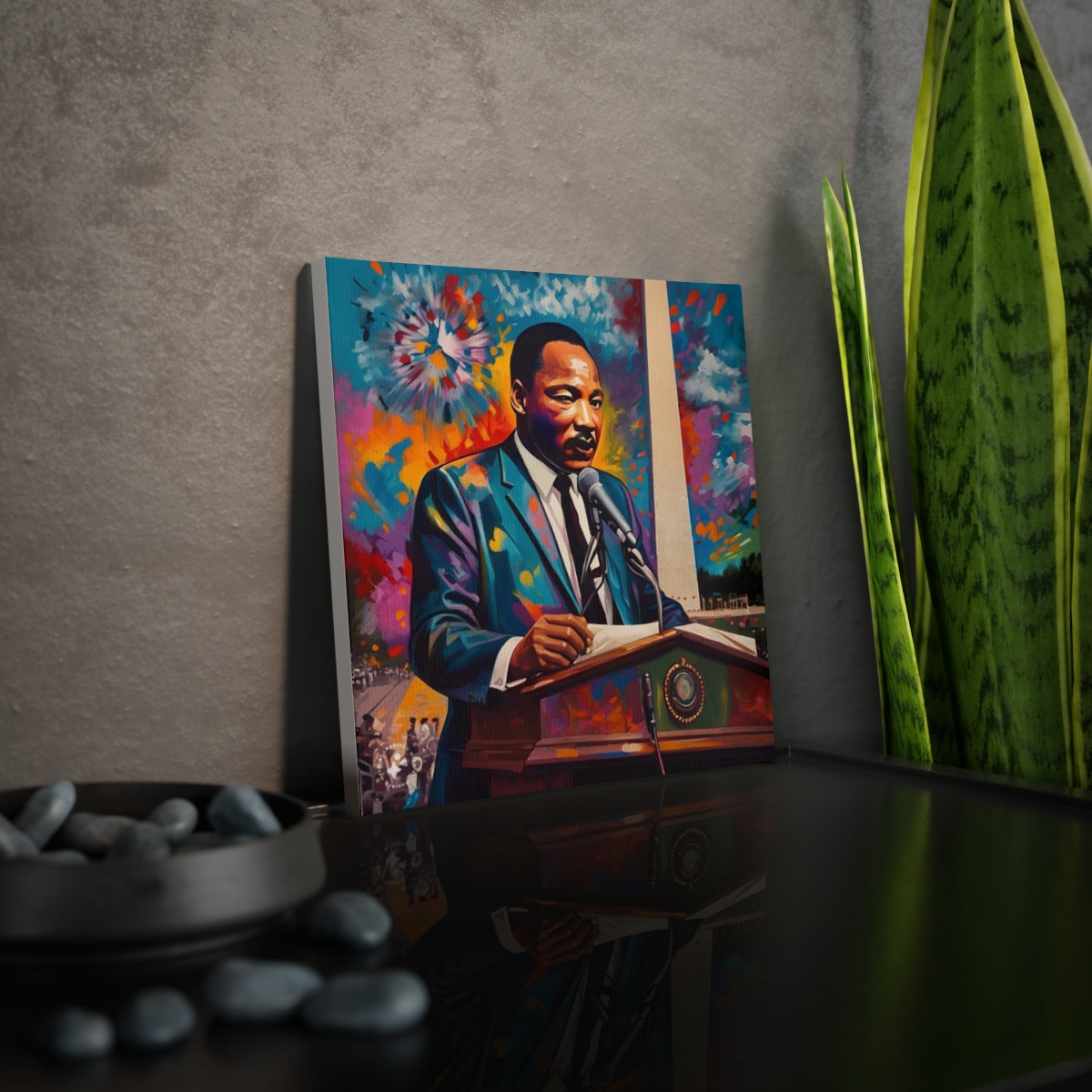Vibrant colorful rendition of MLK Jr. Giving Speech in Front of Washington Monument - Image 3