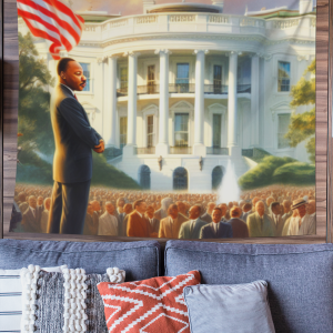 MLK Jr Day Gift | A Gigantic Inspirational Wall Tapestry of MLK Jr standing in front of a crowd at the US White House