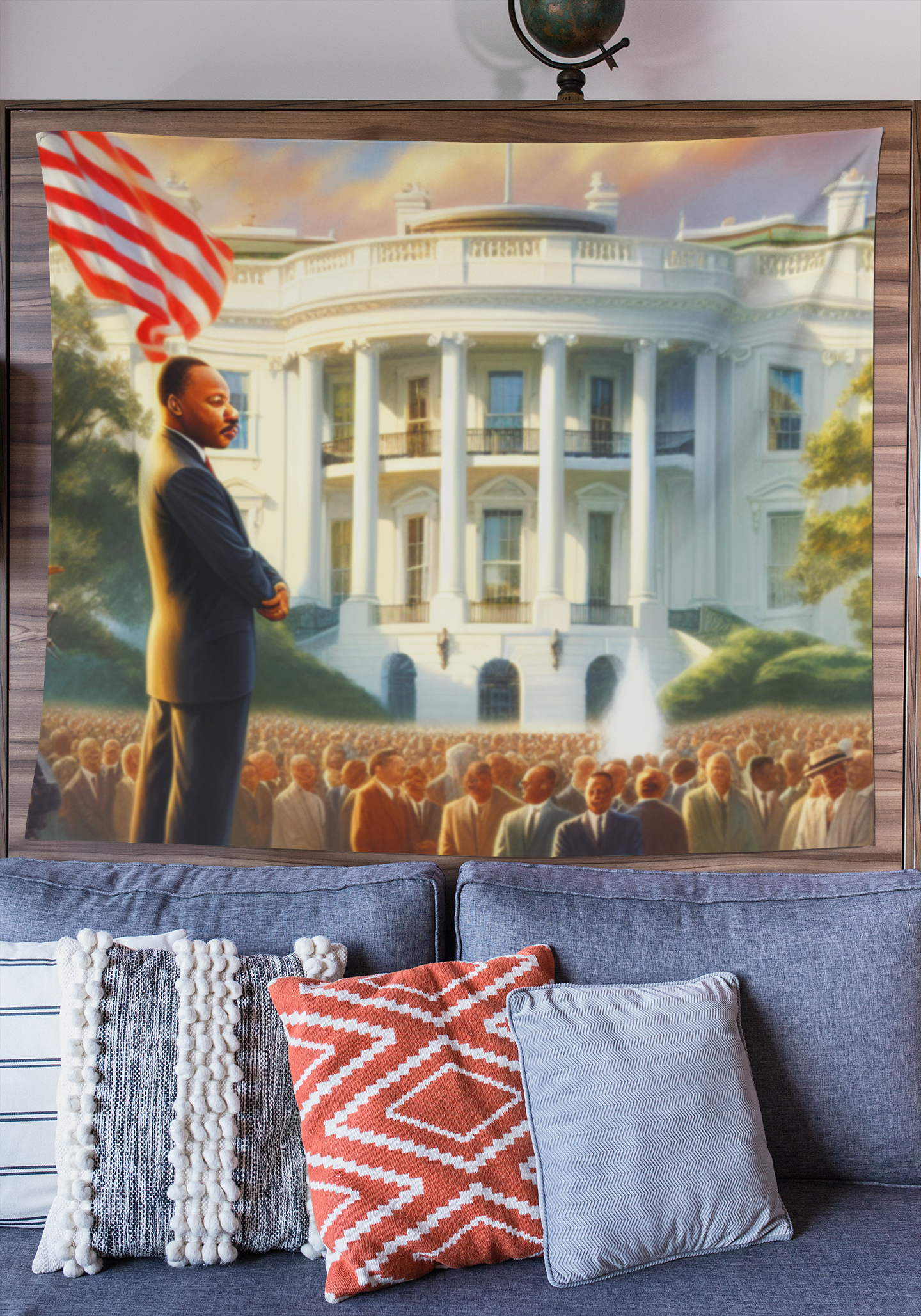 MLK Jr Day Gift | A Gigantic Inspirational Wall Tapestry of MLK Jr standing in front of a crowd at the US White House