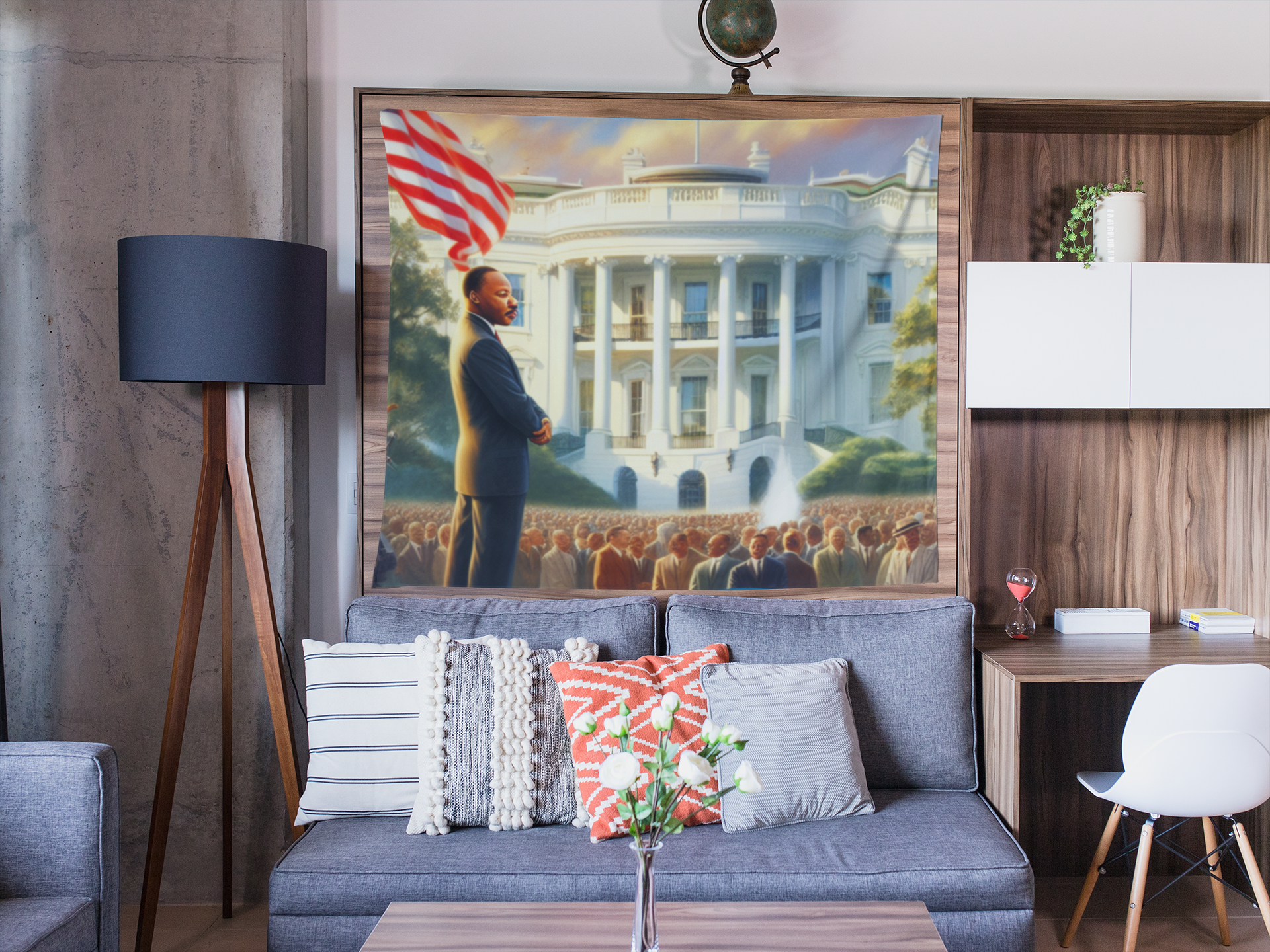 MLK Day Gift of Inspiring Wall Tapestry with crowd at White House